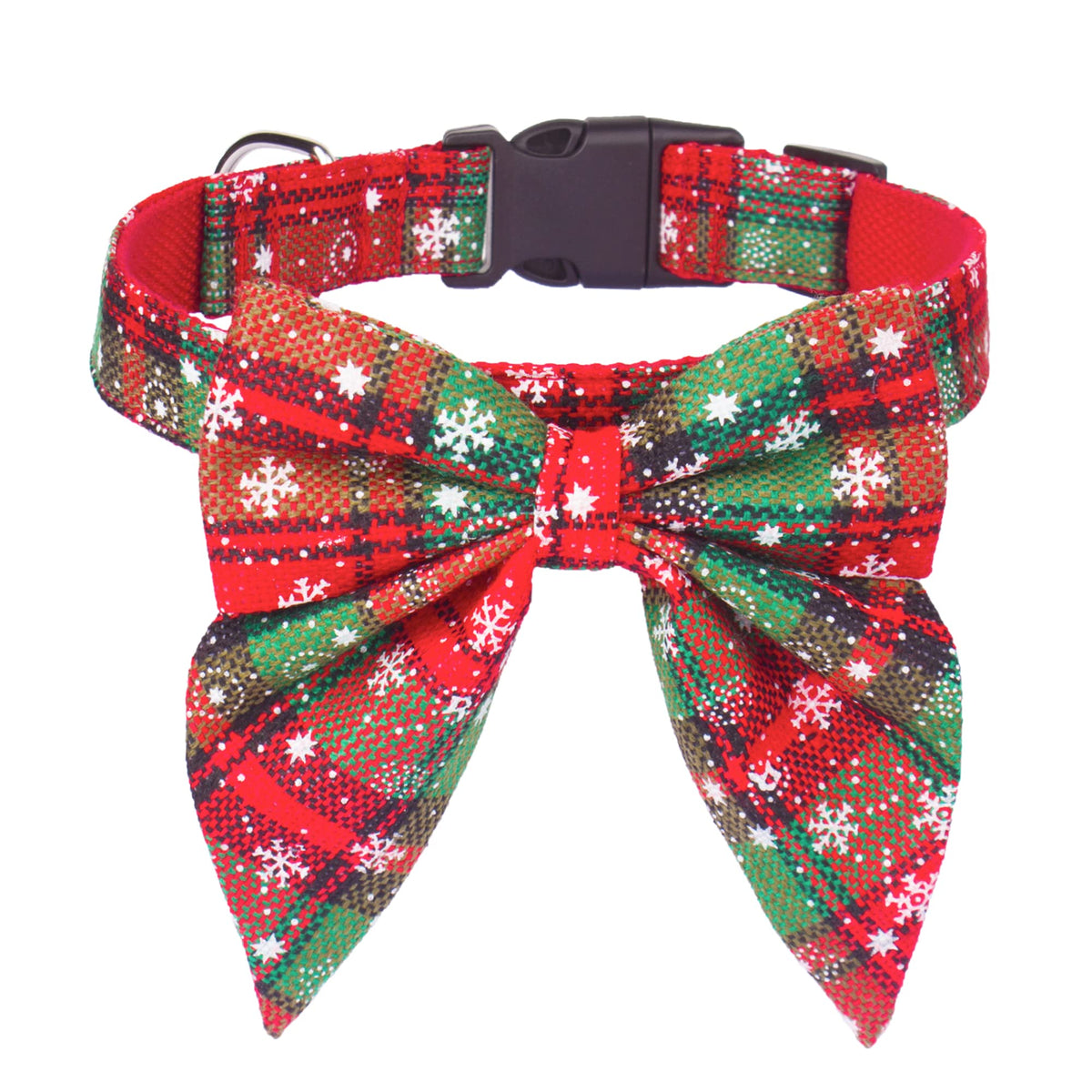 ADOGGYGO Christmas Dog Collar with Bow – Red & Green Plaid Cotton Dog Collar