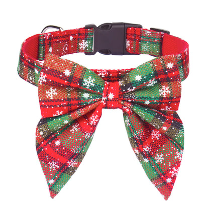 ADOGGYGO Christmas Dog Collar with Bow – Red & Green Plaid Cotton Dog Collar