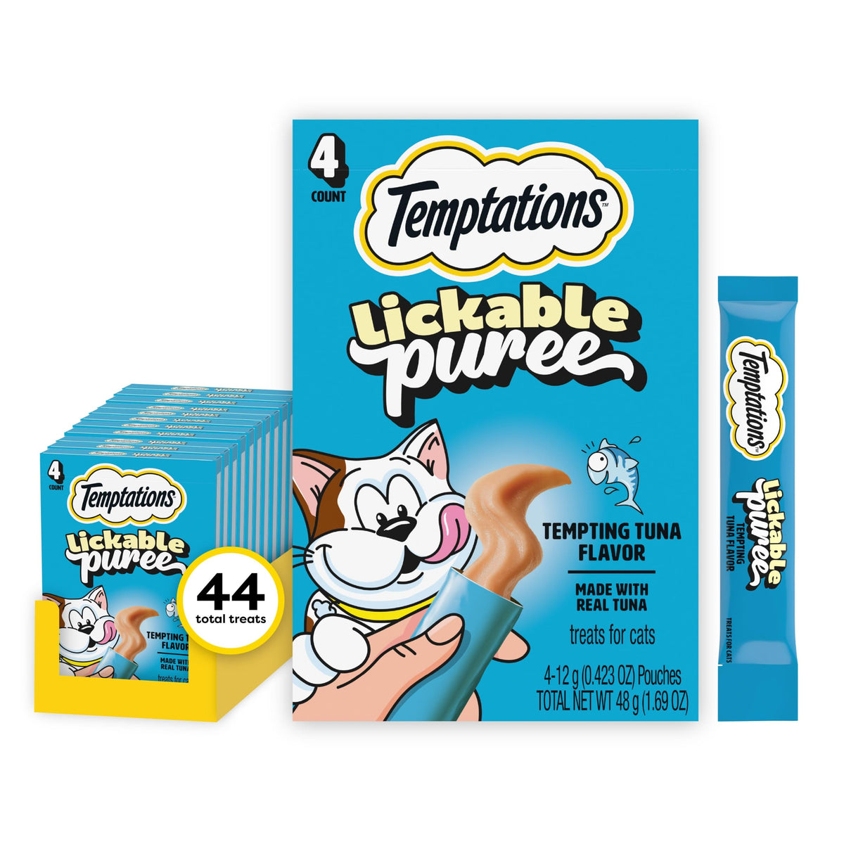 Temptations Creamy Purée Lickable Cat Treats – Seafood Variety, 48 Count