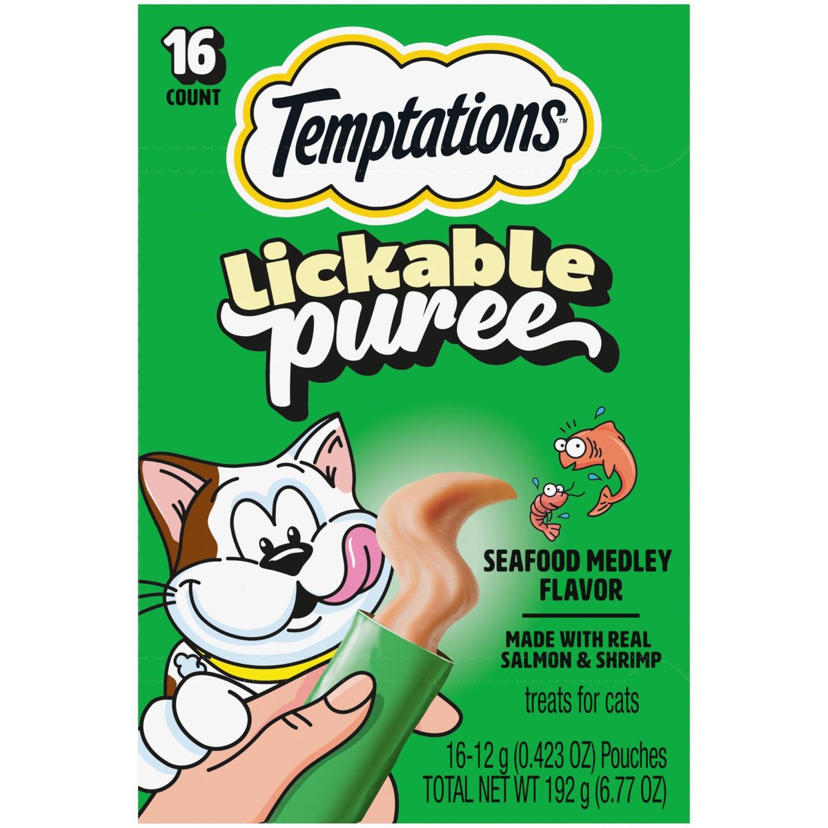 Temptations Creamy Purée Lickable Cat Treats – Seafood Variety, 48 Count