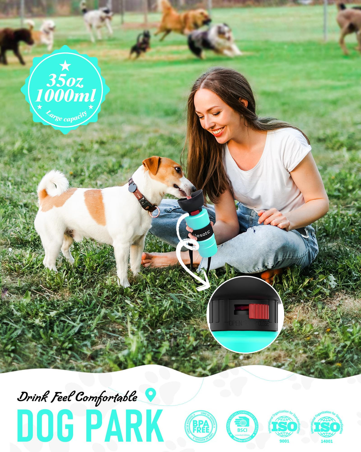 lesotc dog water bottle light blue travel squeeze bottle