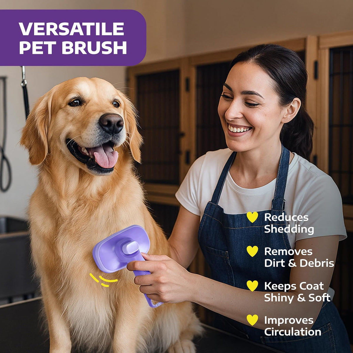 Brushing a dog with a Hertzko retractable slicker brush