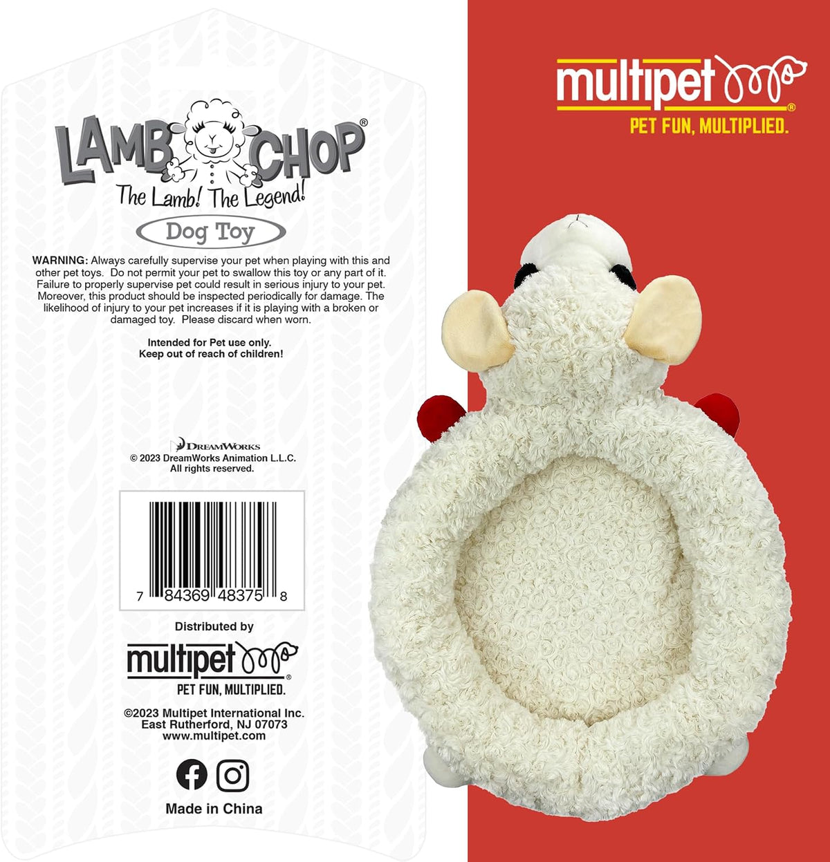Multipet Holiday Lamb Chop – 10.5" Plush Squeaky Dog Toy with Reindeer Antlers