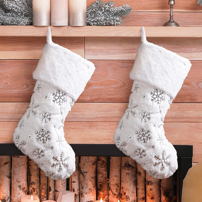 Glitzhome LED Christmas Stockings – 21" Embroidered Linen Stockings, 2-Pack