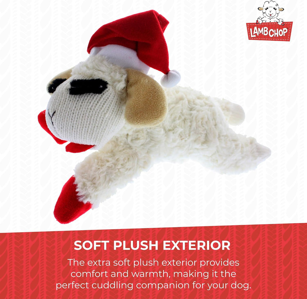 Multipet Holiday Lamb Chop – 10.5" Plush Squeaky Dog Toy with Reindeer Antlers