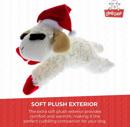 Multipet Holiday Lamb Chop – 10.5" Plush Squeaky Dog Toy with Reindeer Antlers