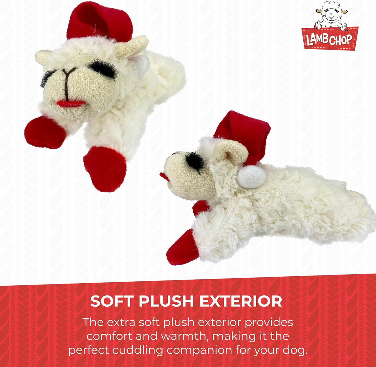 Multipet Holiday Lamb Chop – 10.5" Plush Squeaky Dog Toy with Reindeer Antlers