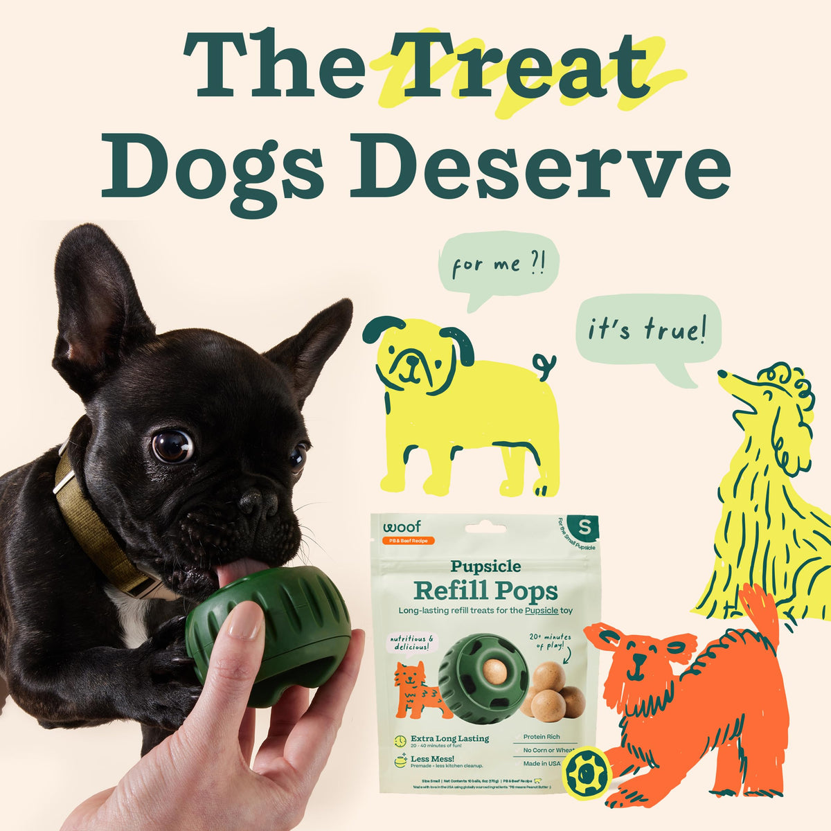 WOOF Pupsicle Refill Pops – Peanut Butter & Beef Treats for Dogs, Large (7 Count)