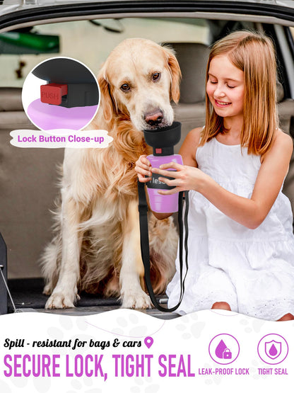 Dog drinking from a lesotc travel water bottle