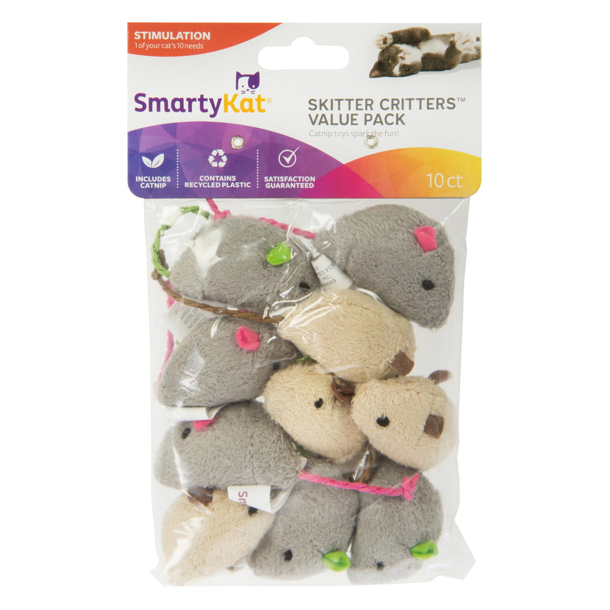 SmartyKat Skitter Critters plush catnip mouse toy for batting and chasing