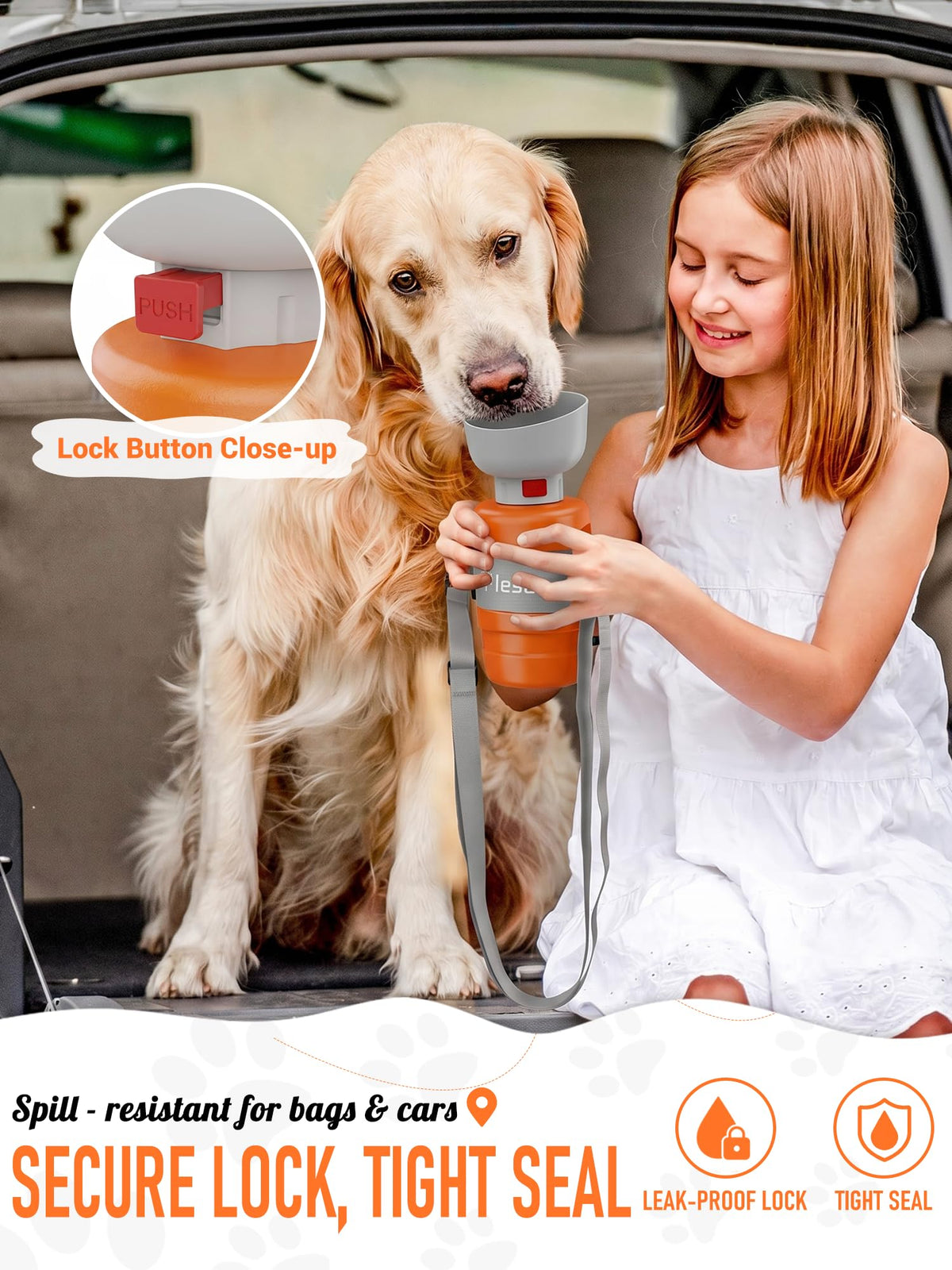 lesotc portable dog water bottle with fold-out bowl 18 oz