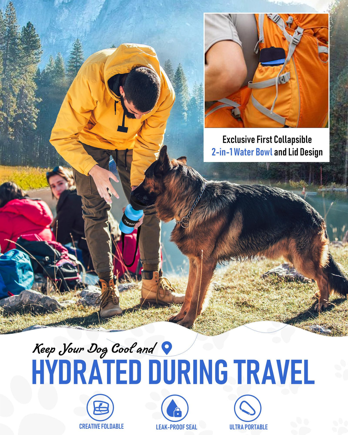 lesotc leak-proof dog water dispenser for hiking