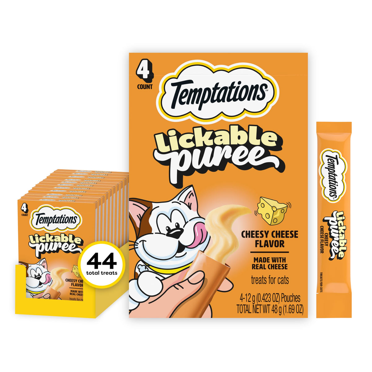 Temptations Creamy Purée Lickable Cat Treats – Seafood Variety, 48 Count