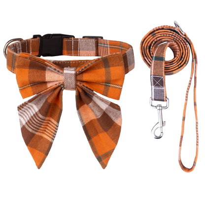 ADOGGYGO Christmas Dog Collar with Bow – Red & Green Plaid Cotton Dog Collar