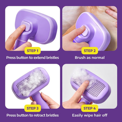 Brushing a dog with a Hertzko retractable slicker brush