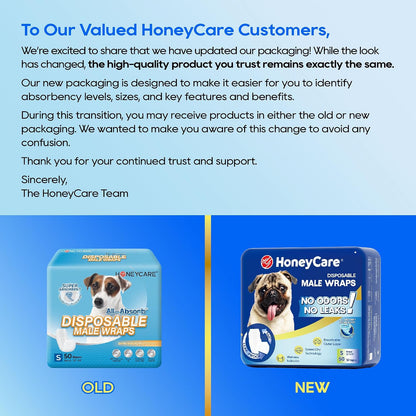 Honey Care All-Absorb Disposable Male Dog Wraps – Belly Bands, 50 Count Small