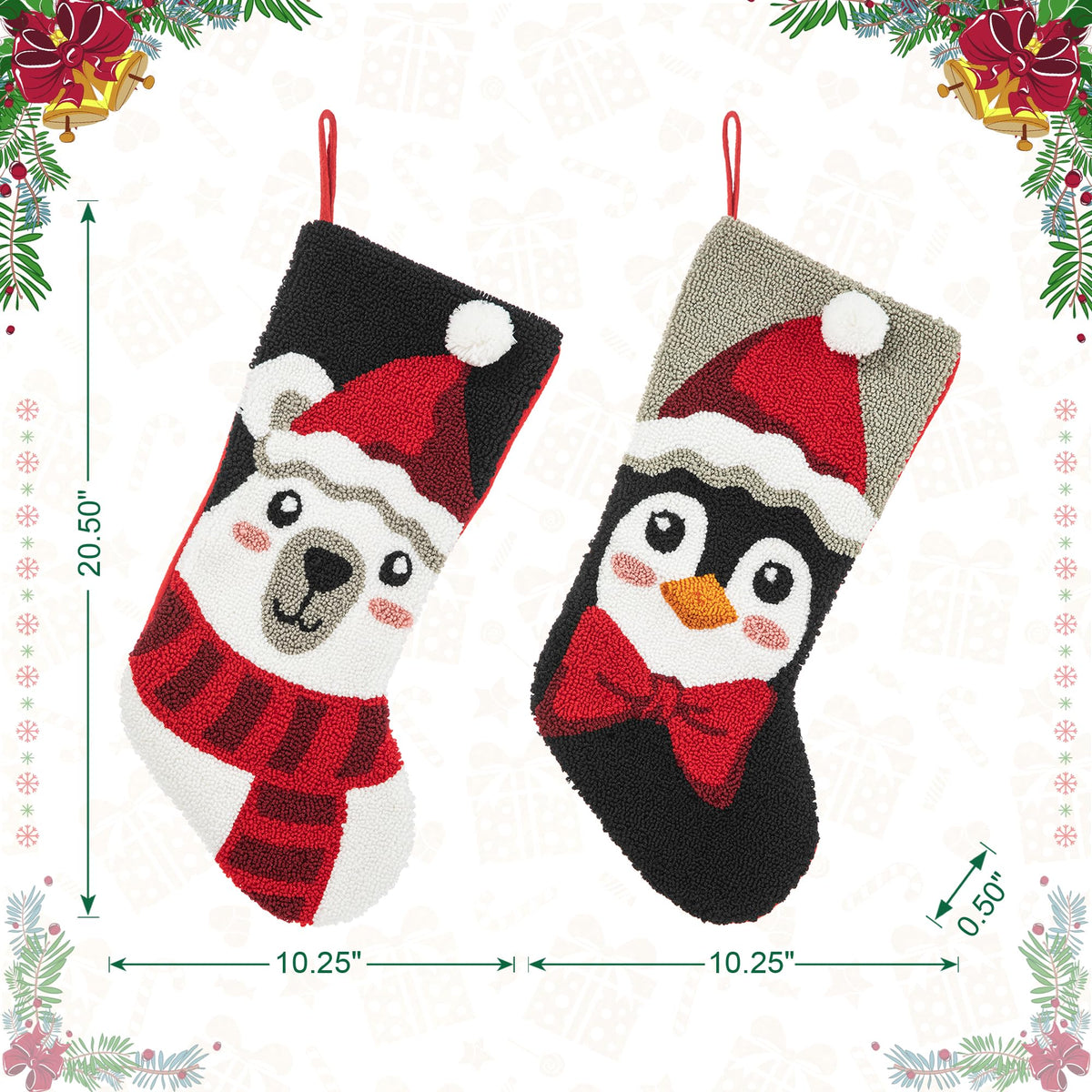Glitzhome LED Christmas Stockings – 21" Embroidered Linen Stockings, 2-Pack