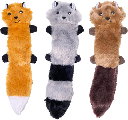 ZippyPaws Skinny Peltz no stuffing squeaky plush dog toys 3-pack fox raccoon squirrel