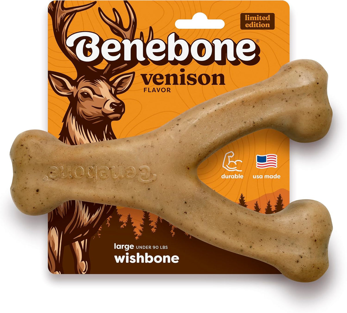 Benebone Wishbone dog chew toy - real bacon flavor nylon chew for aggressive chewers