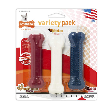 Dog chewing a Nylabone Power Chew nylon bone toy
