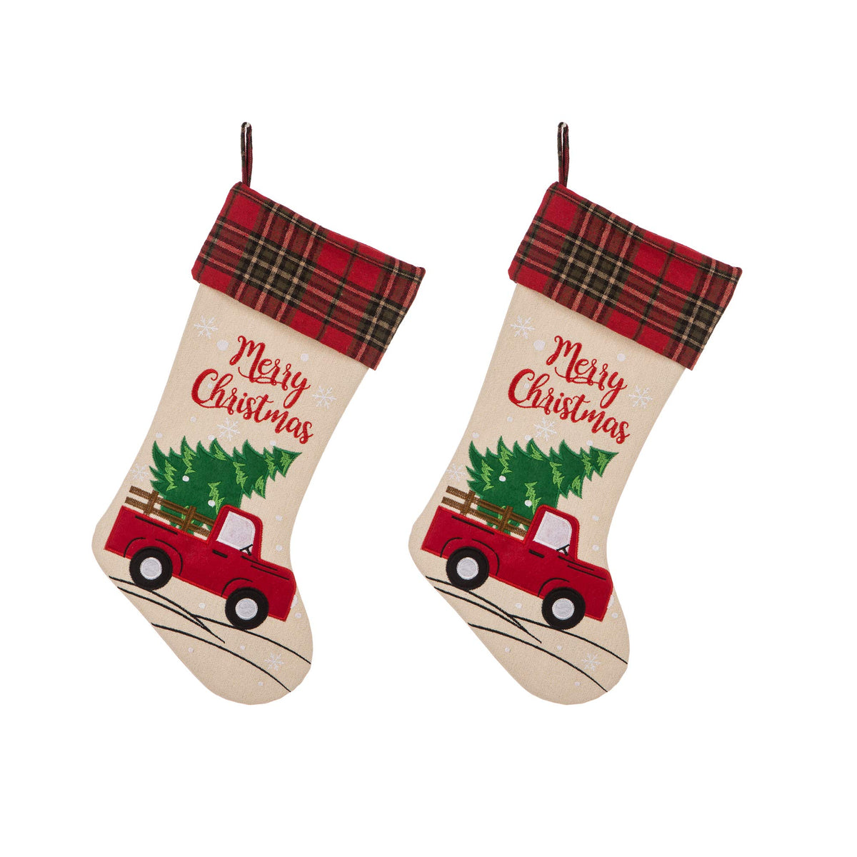 Glitzhome LED Christmas Stockings – 21" Embroidered Linen Stockings, 2-Pack