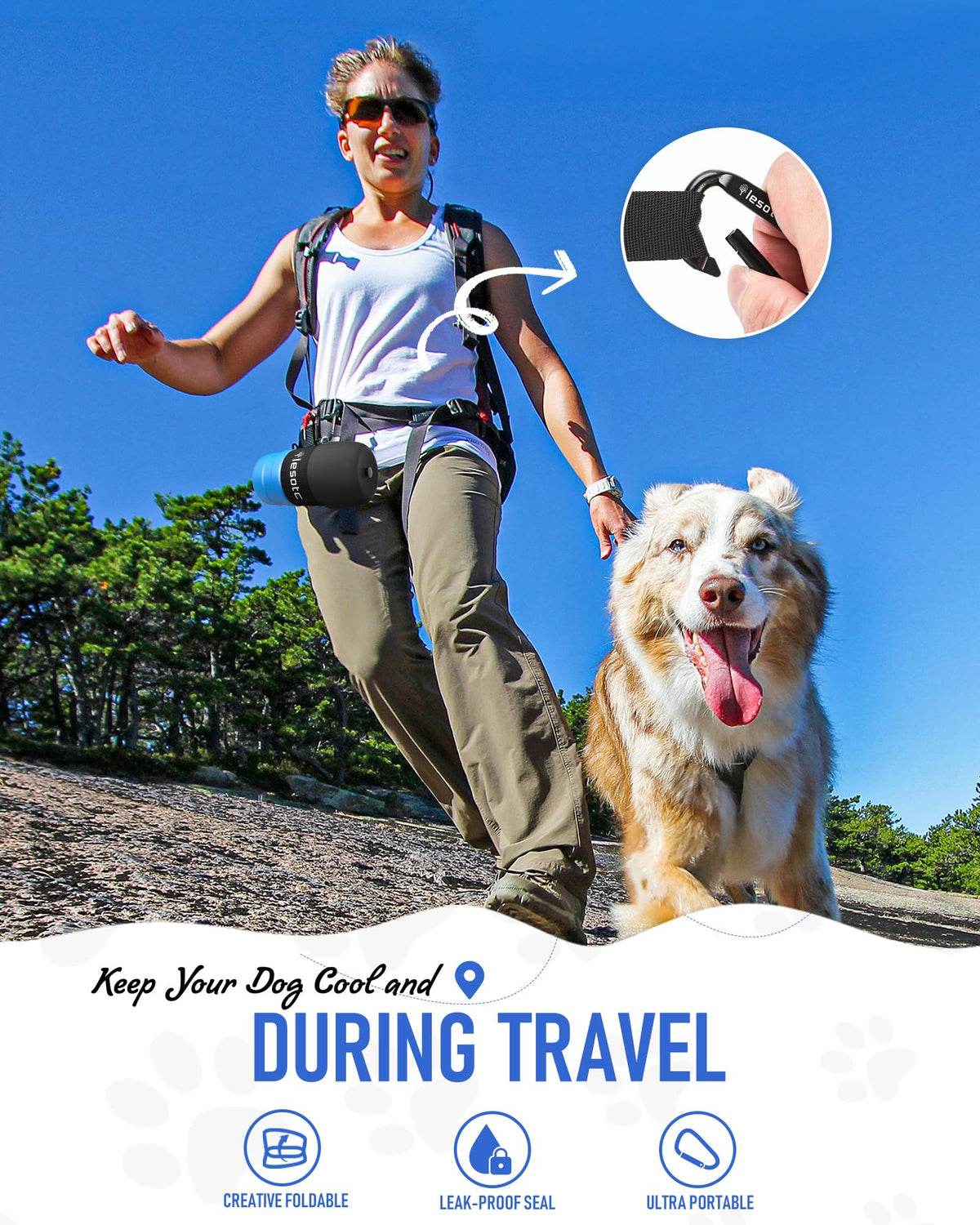 lesotc portable dog water bottle with fold-out bowl 18 oz