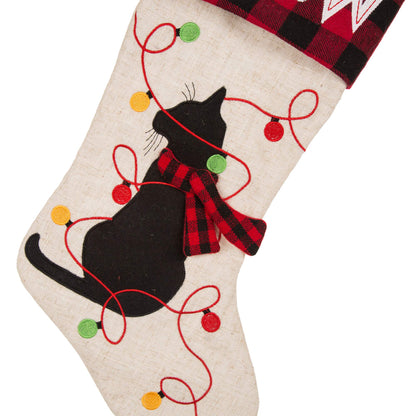 Glitzhome LED Christmas Stockings – 21" Embroidered Linen Stockings, 2-Pack
