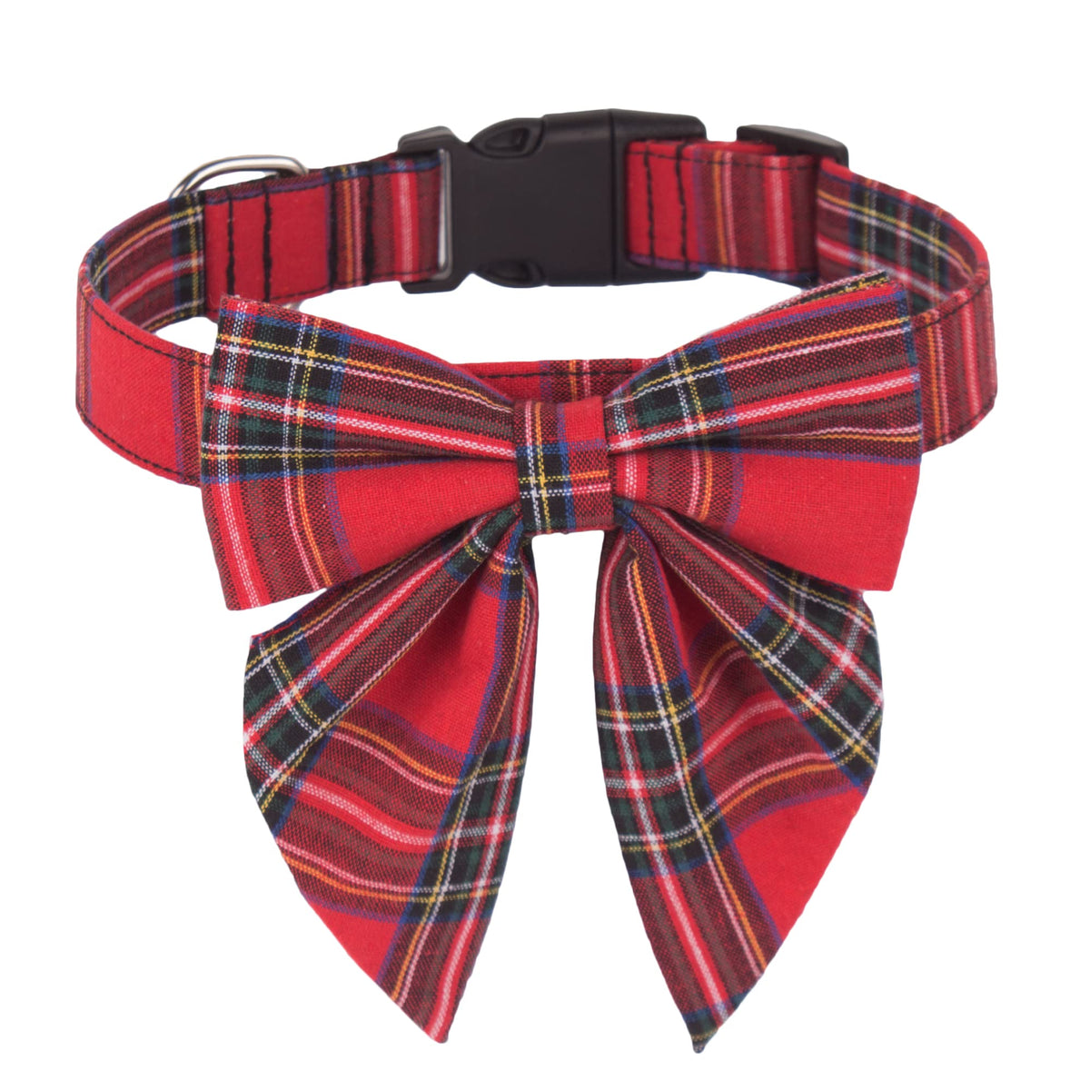 ADOGGYGO Christmas Dog Collar with Bow – Red & Green Plaid Cotton Dog Collar