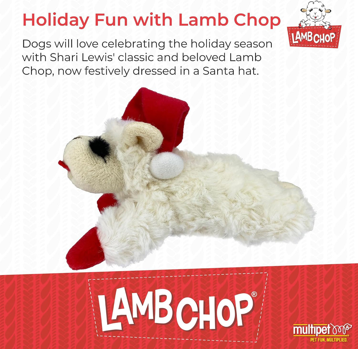 Multipet Holiday Lamb Chop – 10.5" Plush Squeaky Dog Toy with Reindeer Antlers