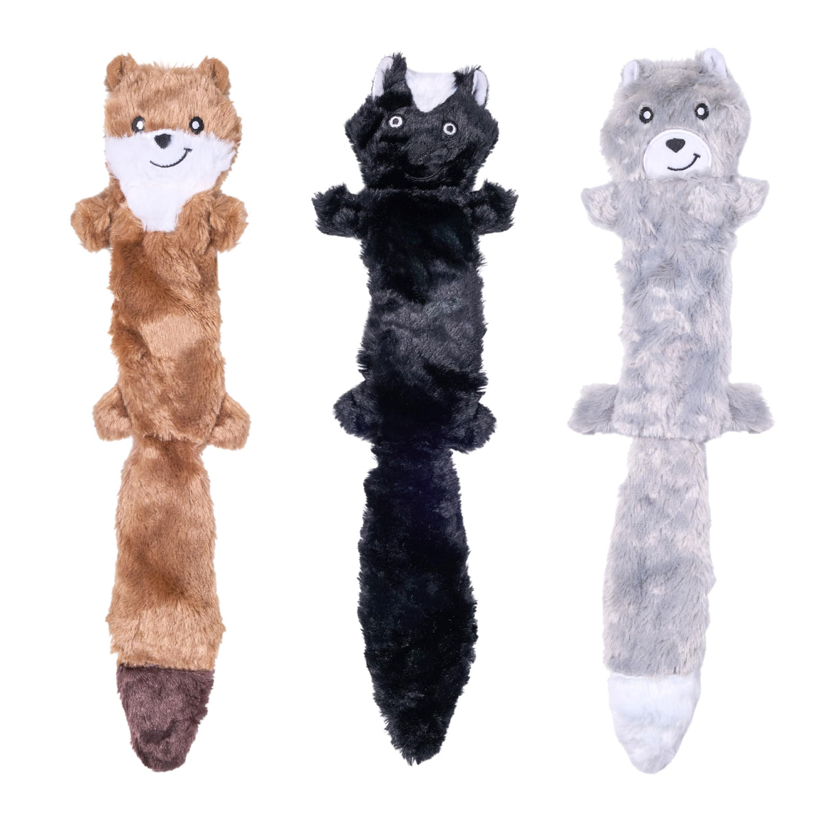 ZippyPaws Skinny Peltz flat plush dog toy with squeakers - no stuffing, less mess