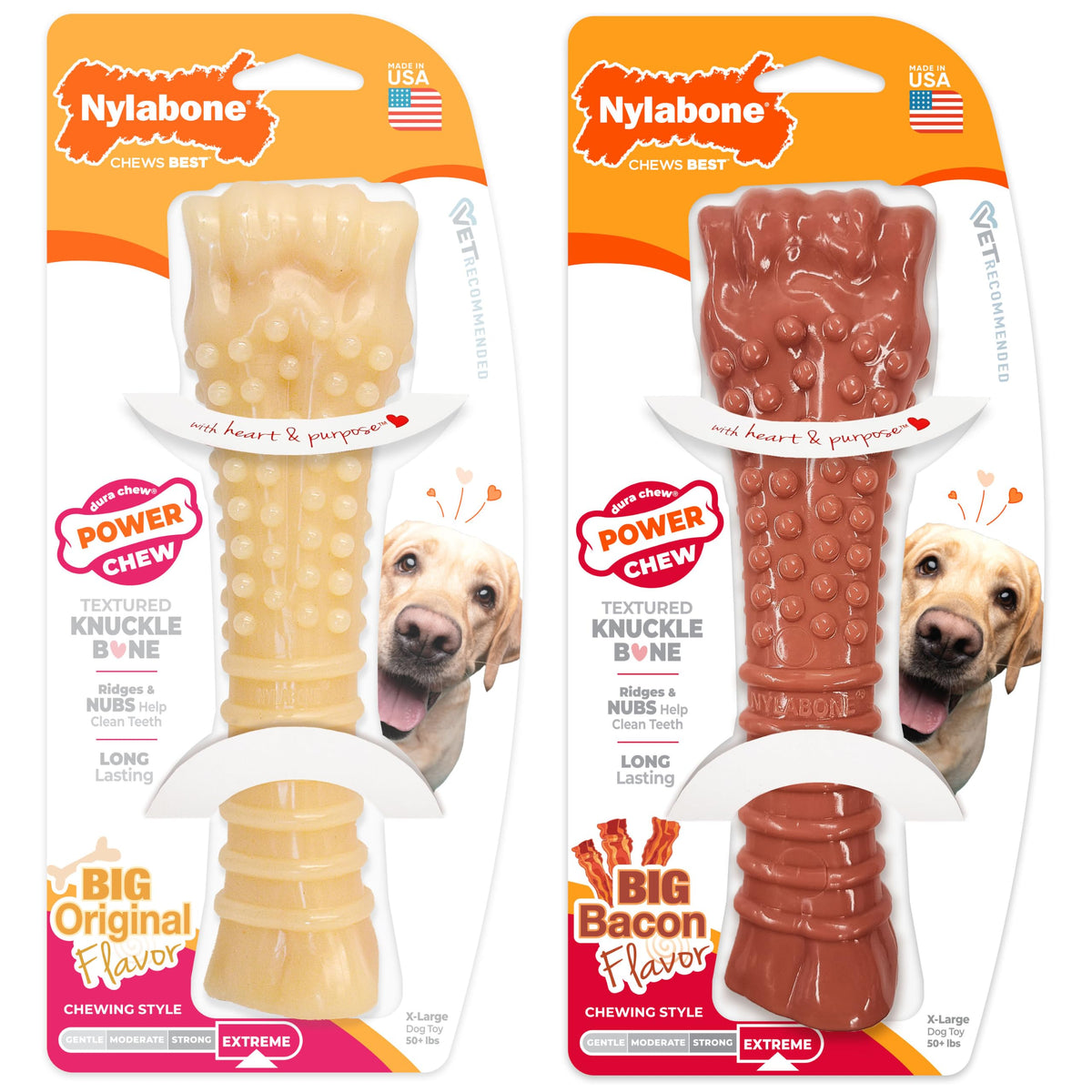 Dog chewing a Nylabone Power Chew nylon bone toy