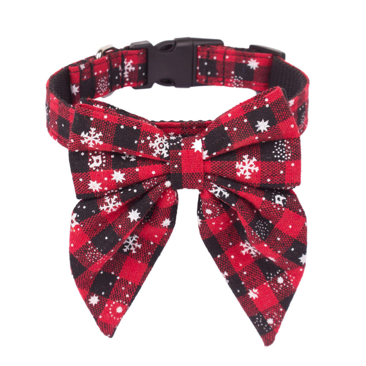 ADOGGYGO Christmas Dog Collar with Bow – Red & Green Plaid Cotton Dog Collar