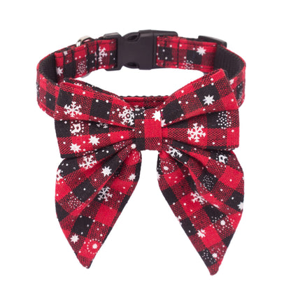 ADOGGYGO Christmas Dog Collar with Bow – Red & Green Plaid Cotton Dog Collar