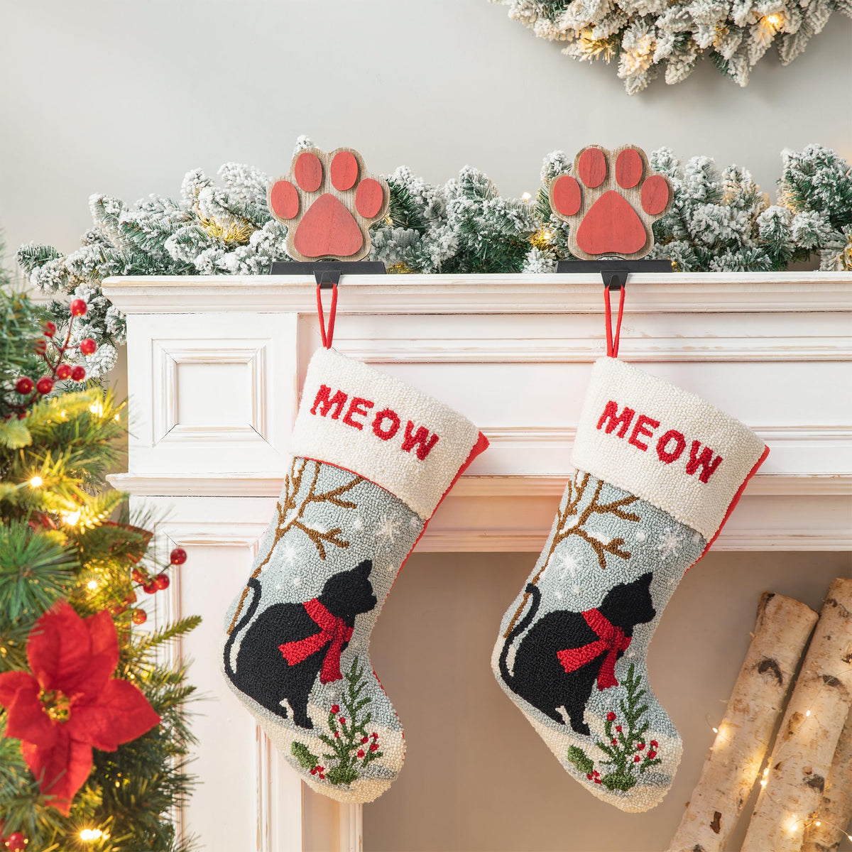 Glitzhome LED Christmas Stockings – 21" Embroidered Linen Stockings, 2-Pack