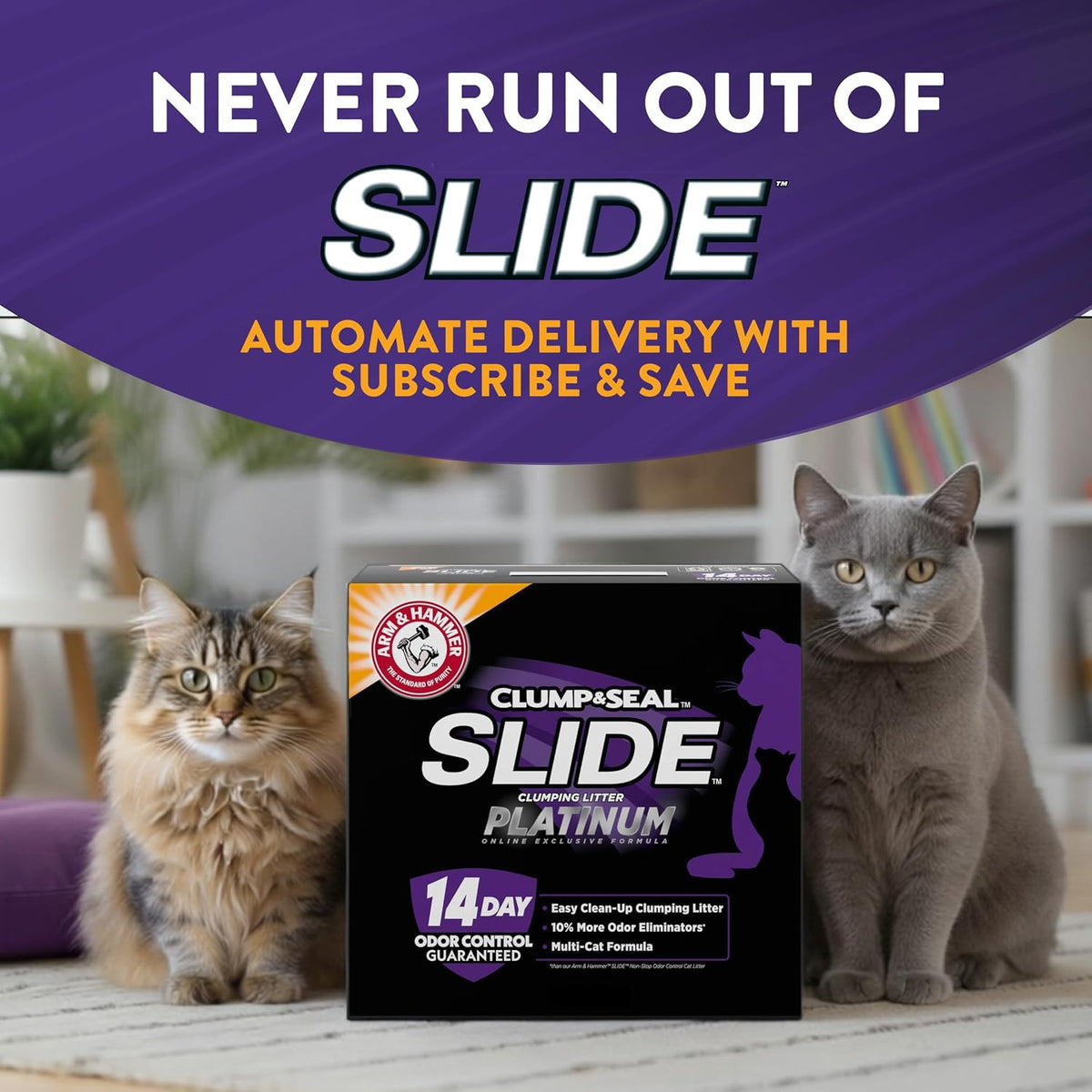 Arm & Hammer Slide Platinum Clumping Cat Litter – Easy Clean-Up, 18 lb