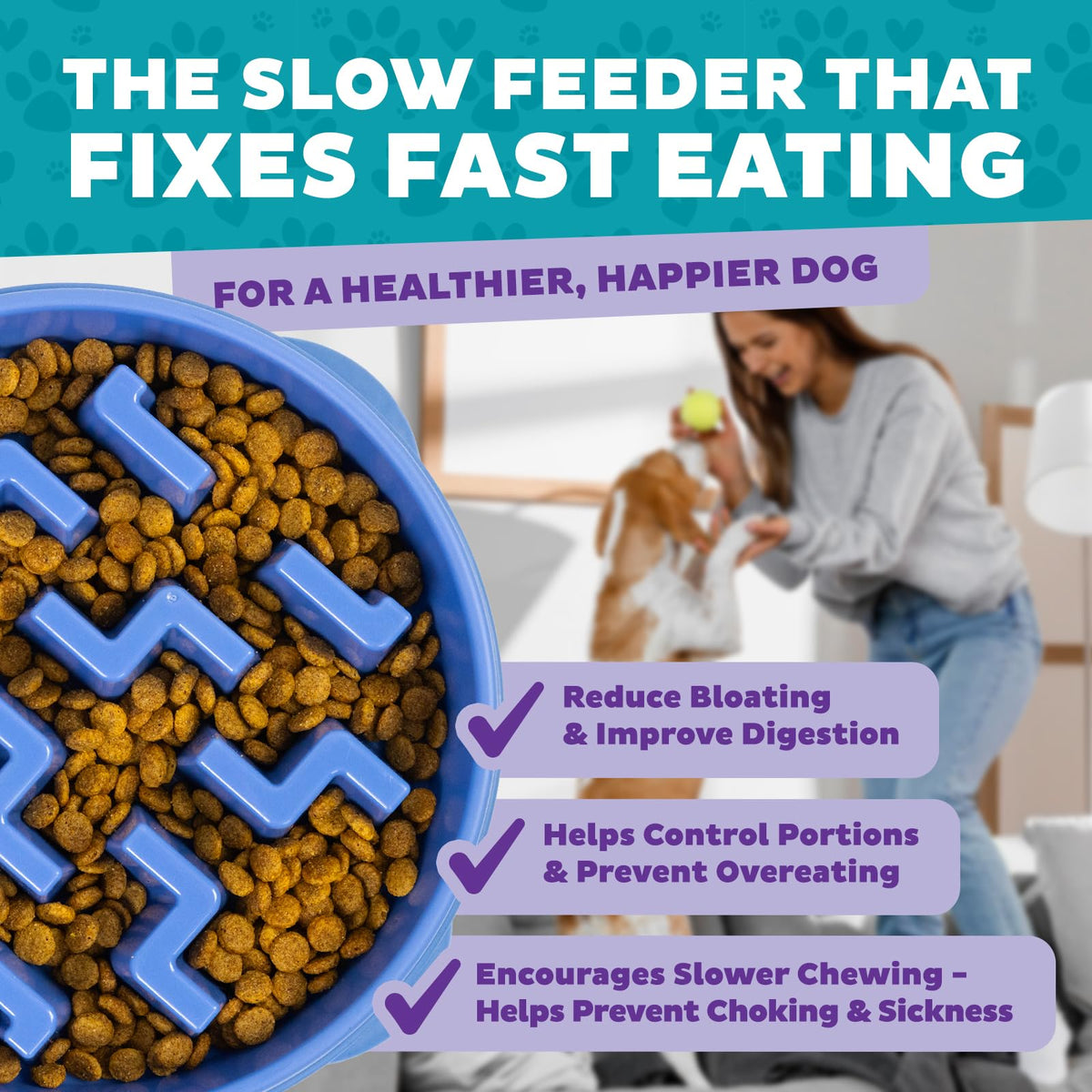 Outward Hound Fun Feeder Slo Bowl – Slow Feeder Dog Bowl, Blue (8.8 in)