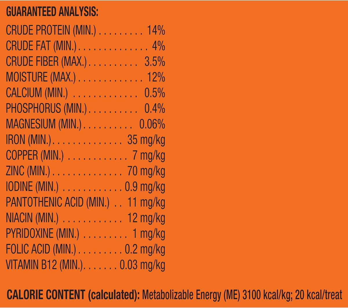 Guaranteed analysis and calorie content for Milk-Bone Apple Cinnamon Flavor Biscuits