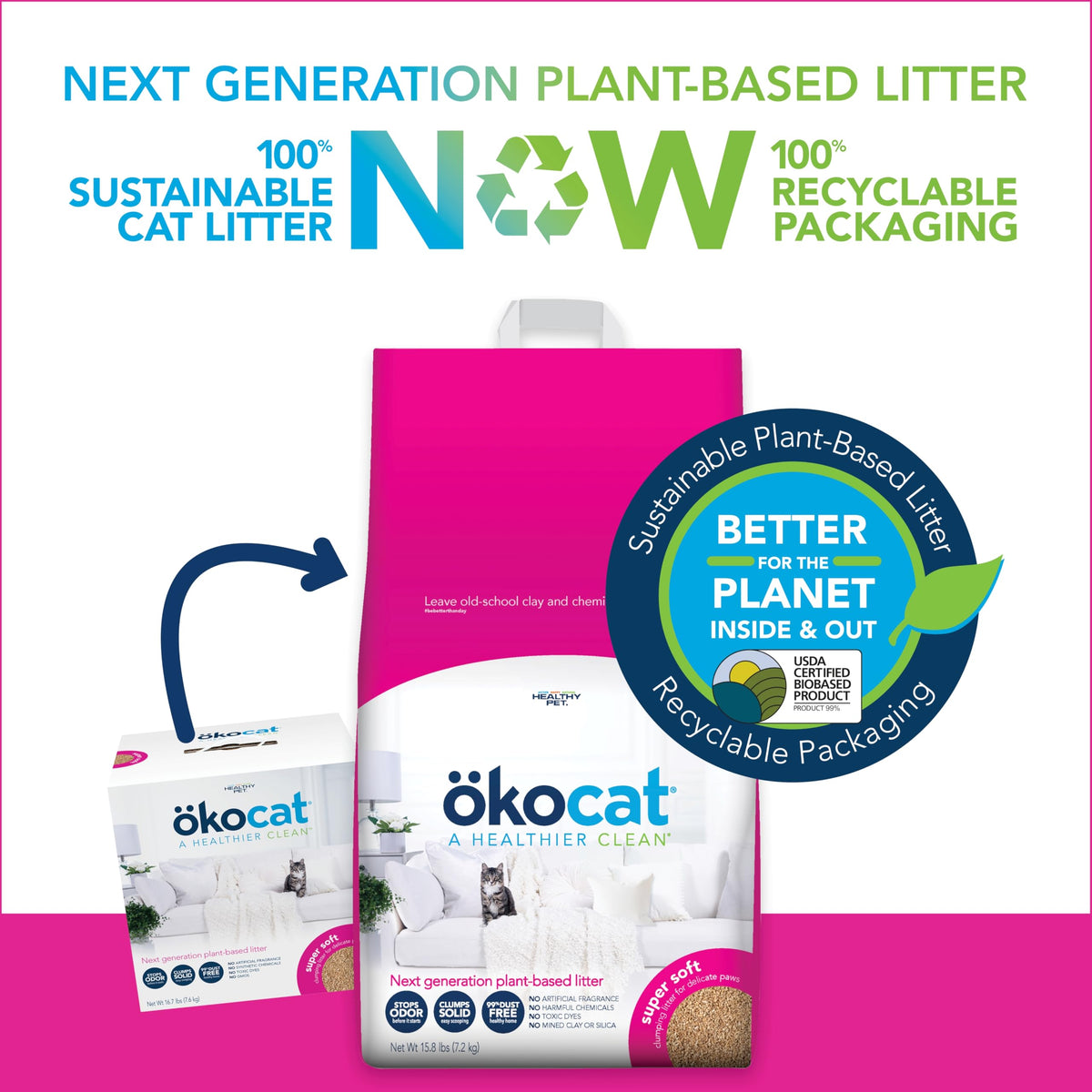 ökocat Low-Tracking Natural Wood Clumping Cat Litter, 14 lb
