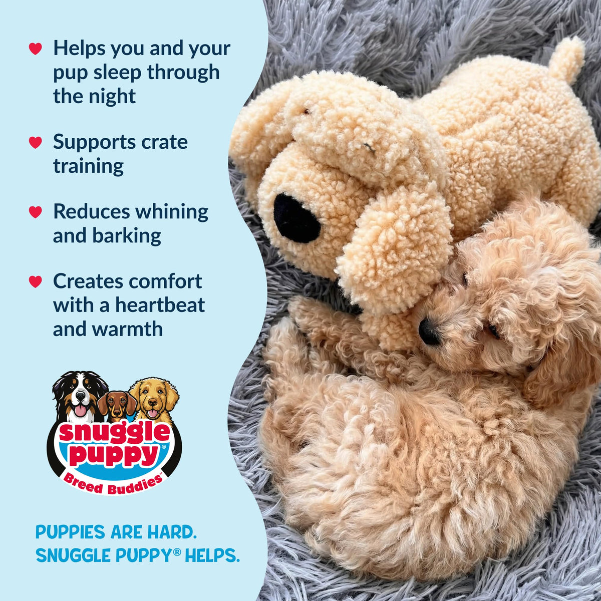 Snuggle Puppy Heartbeat Toy – Calming Comfort Plush for Medium Dogs, Cream