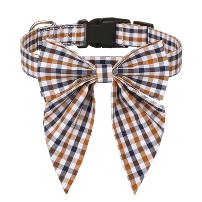 ADOGGYGO Christmas Dog Collar with Bow – Red & Green Plaid Cotton Dog Collar