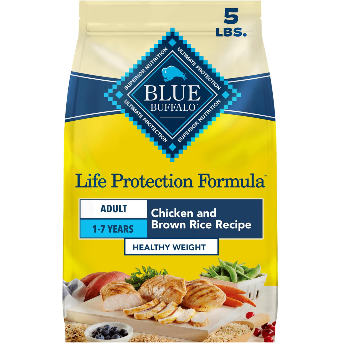 Blue Buffalo Life Protection Adult Dry Dog Food – Chicken & Brown Rice, 5 lb