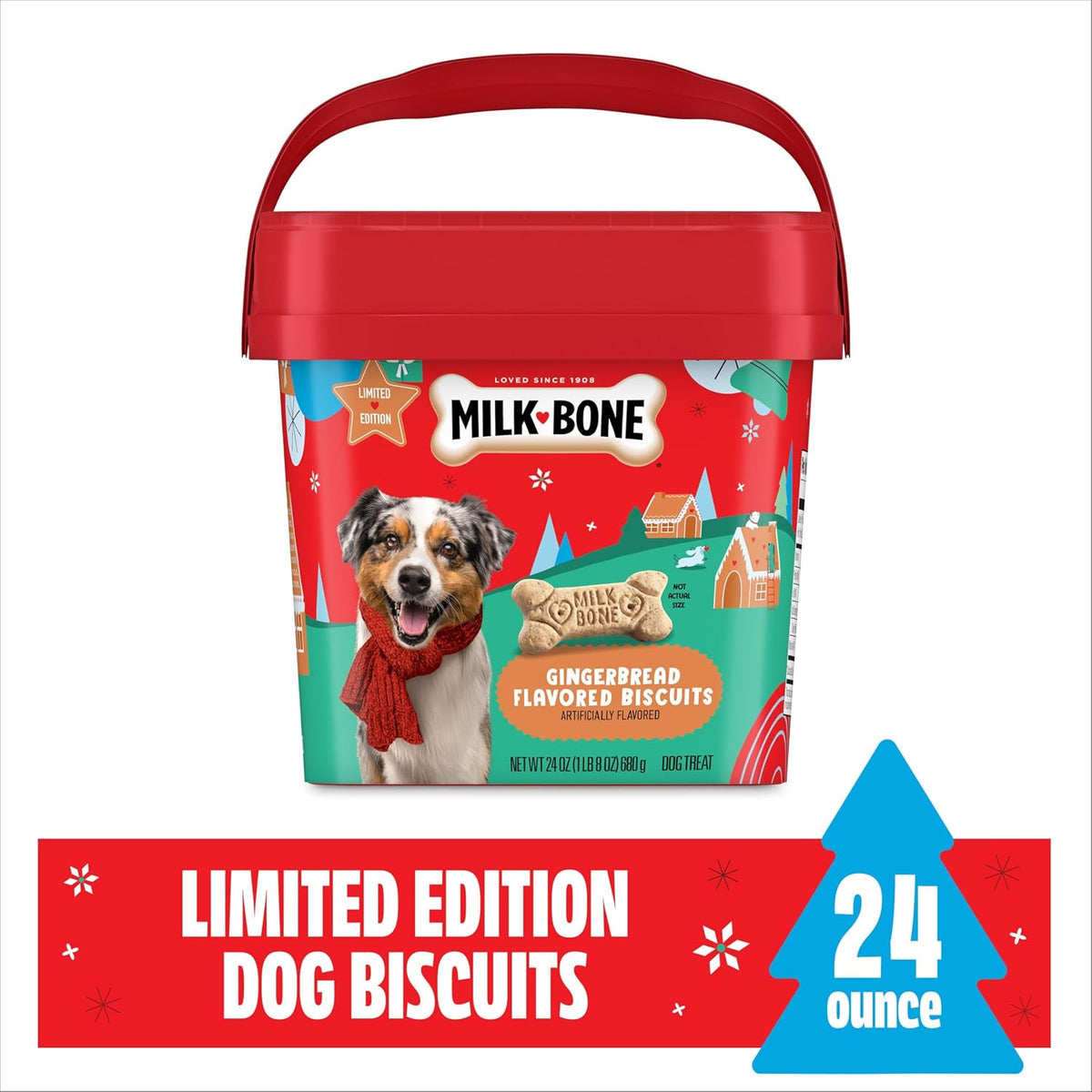 Milk-Bone Gingerbread Flavored Biscuits tub, Limited Edition 24 ounce dog biscuits
