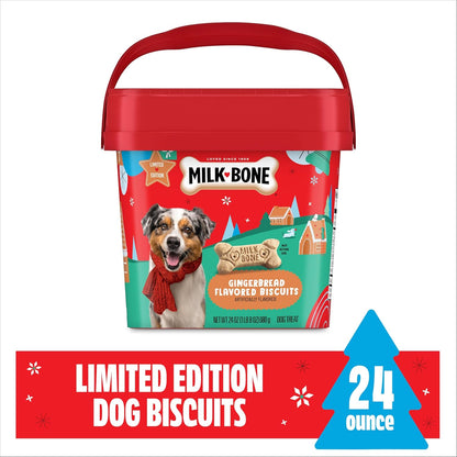 Milk-Bone Gingerbread Flavored Biscuits tub, Limited Edition 24 ounce dog biscuits