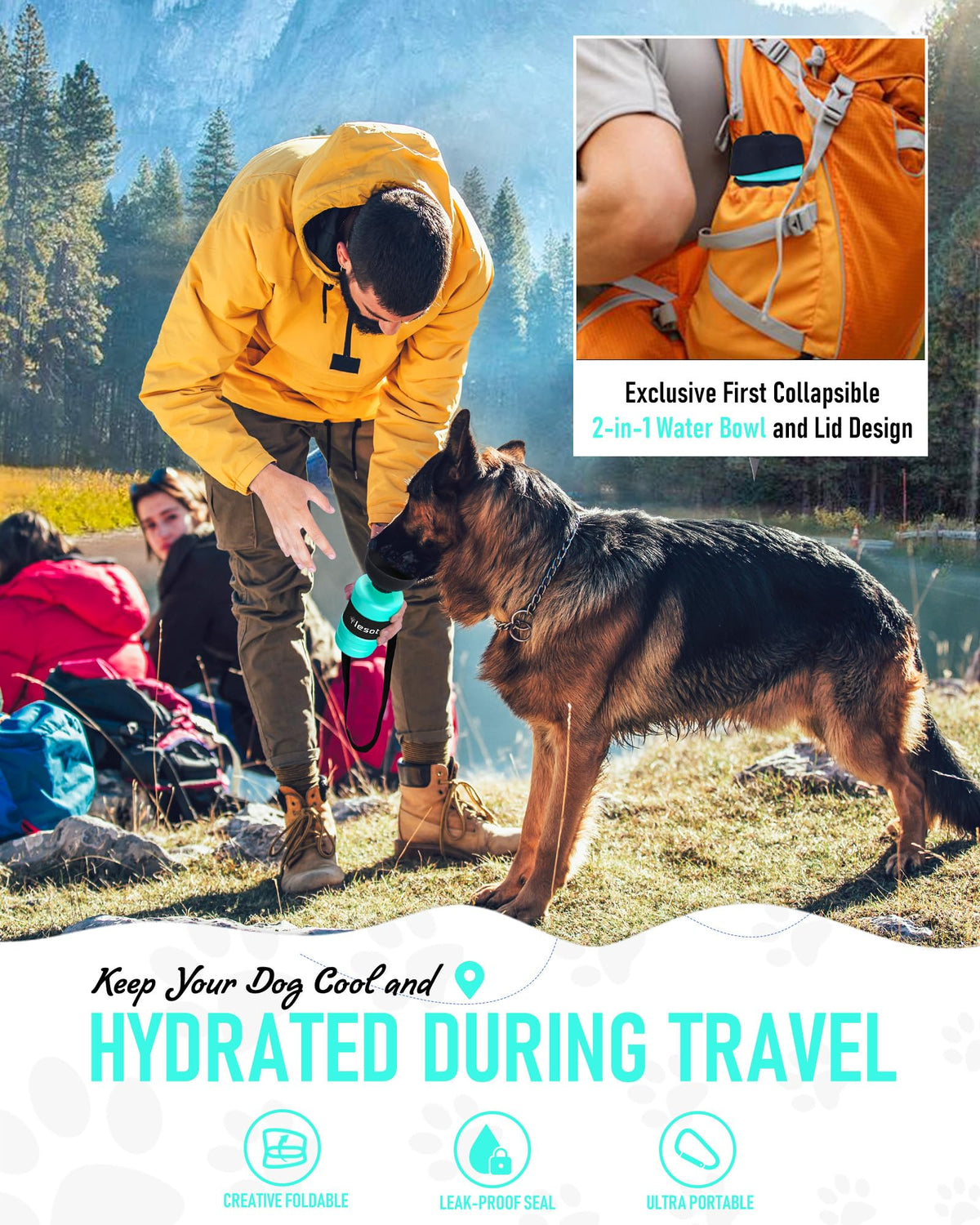lesotc leak-proof dog water dispenser for hiking
