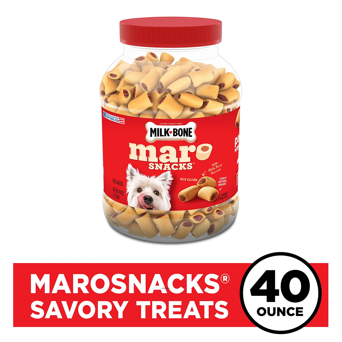 Dog eating a Milk-Bone MaroSnacks crunchy biscuit treat
