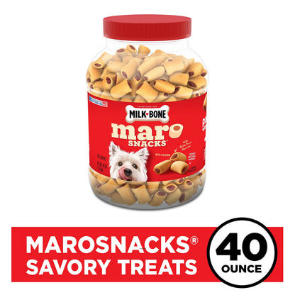 Dog eating a Milk-Bone MaroSnacks crunchy biscuit treat