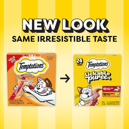 Temptations Creamy Purée Lickable Cat Treats – Seafood Variety, 48 Count