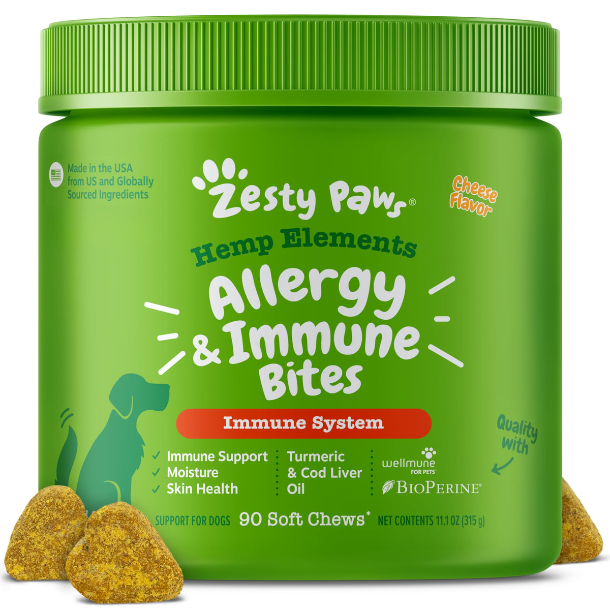 Zesty Paws Peanut Butter Allergy Support Chews for Dogs, 90 Count