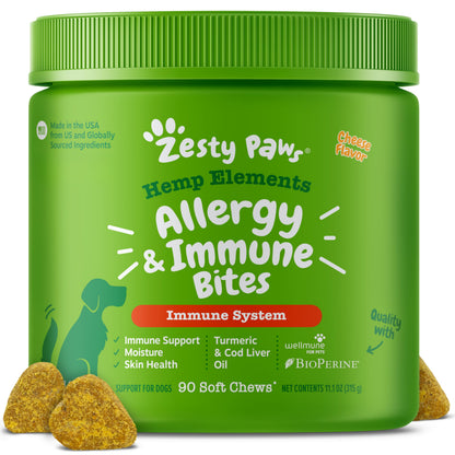 Zesty Paws Peanut Butter Allergy Support Chews for Dogs, 90 Count
