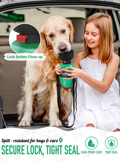 lesotc portable dog water bottle with fold-out bowl 18 oz